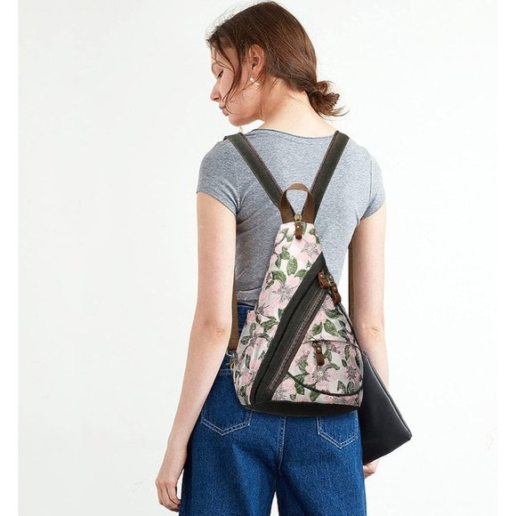 Women Small Canvas Sling Bag Crossbody Shoulder Backpack